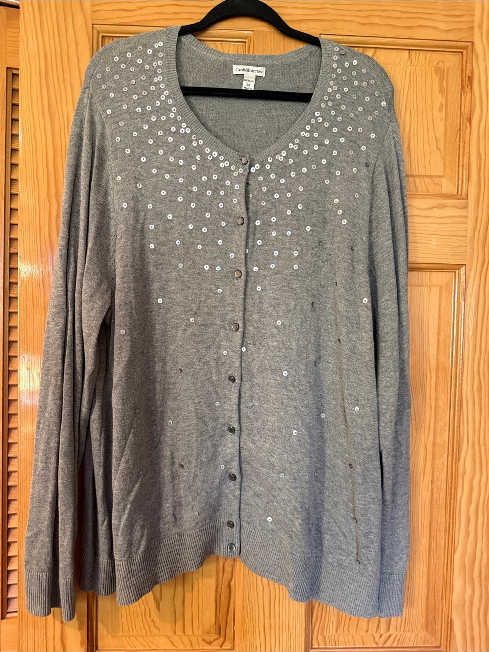 croft & barrow Gray Sequin-Embellished Button Cardigan
